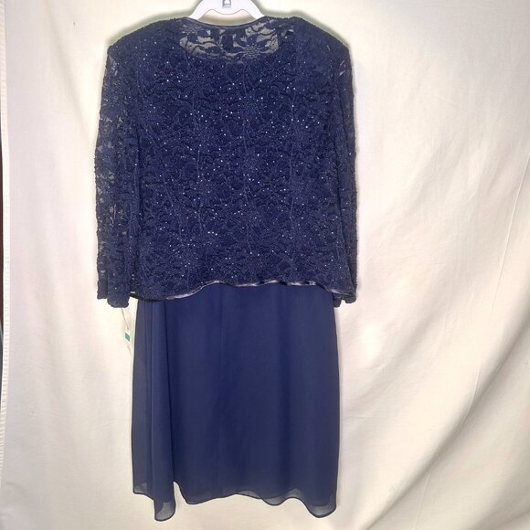 R&M Richards 2-piece blue sleeveless dress w/ lace Size 16 NWT - Picture 3 of 8